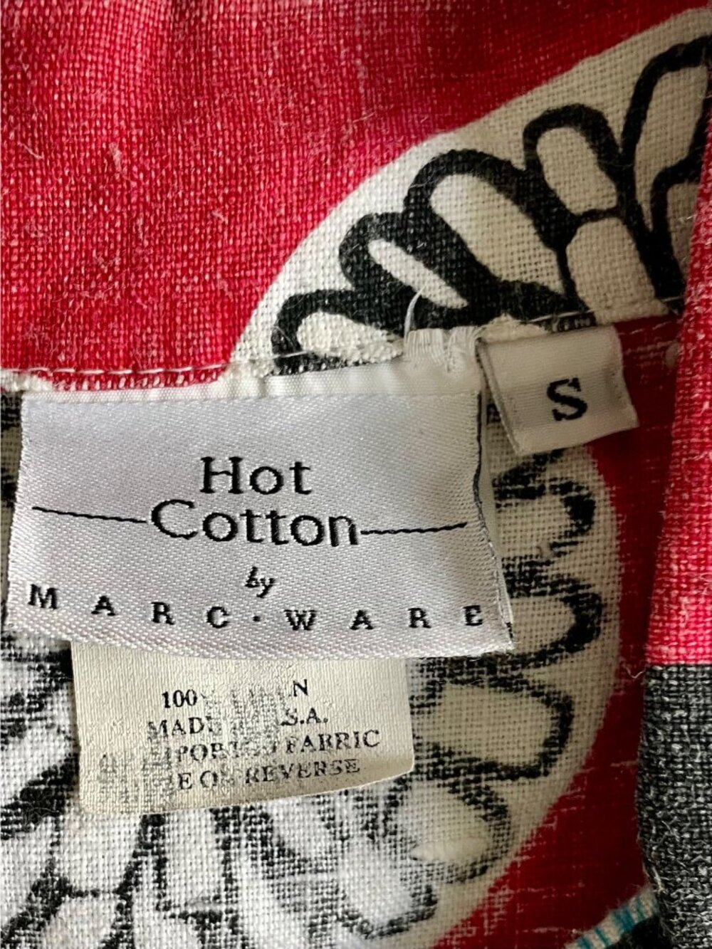 Vintage Hot Cotton Marc Ware 100% Linen Abstract Button-Down Beach Shirt Small - Picture 12 of 13